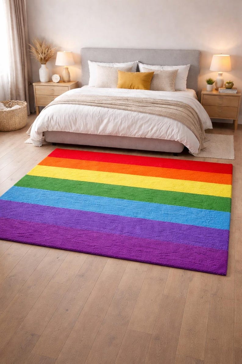 Hand-tufted Wool Rainbow Striped Rug, Modern Kids Room Carpet - Etsy