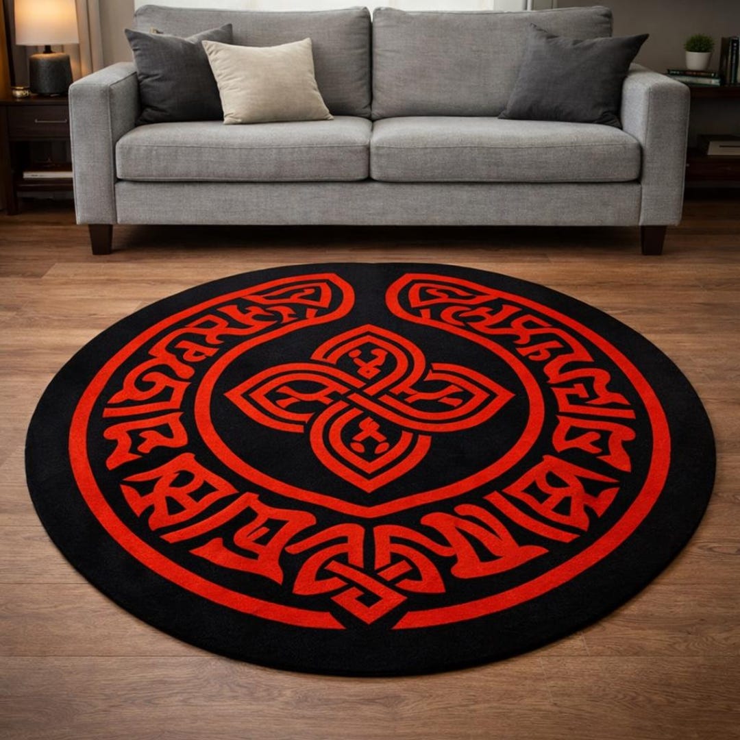 Black & Red Celtic Knot Round Rug | Gothic Viking Decor - Etsy