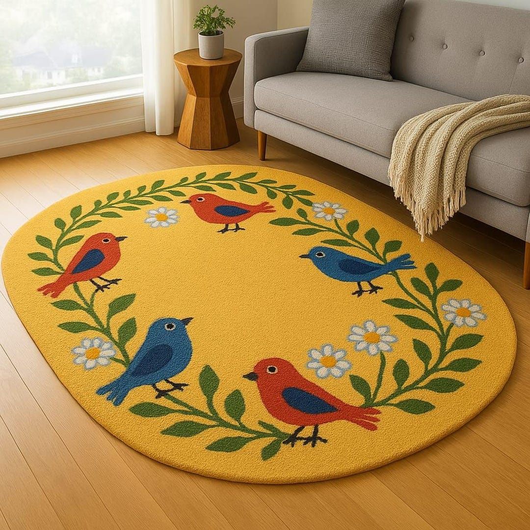 Bright Bird Rug Cheerful Birds Garden Rug - Etsy
