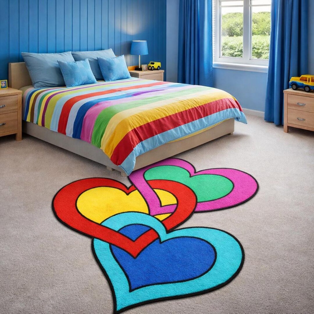 Heart Rug Classroom Hand Tufted Heart Shape Rug, Rainbow Nursery Carpet, Kids Bedroom ...