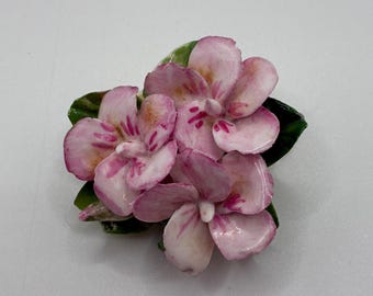 Vintage Crown Staffordshire England Porcelain Flower Brooch, Pink Primrose Trio Pin