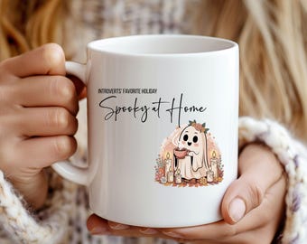 Spooky at Home Mug Introverts Favorite Holiday Ghost Coffee Cup Funny Introvert Gift Halloween Mug Cozy Spooky Season Fall Aesthetic Cup
