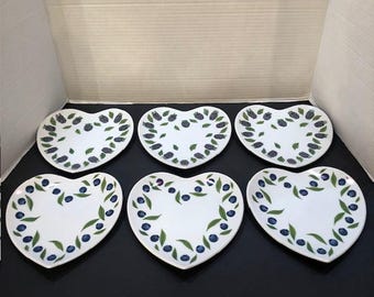 Platos de postre Williams Sonoma de 18 cm con forma de corazón y diseño de bayas - Lote de 6