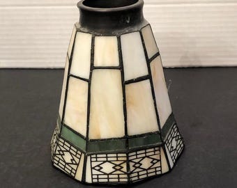 Vintage Tiffany Style Slag/Stained Glass 6" Shade Green Cream Color
