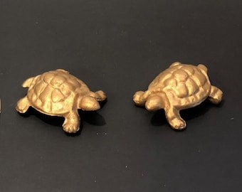 Set of 2 - Vintage Solid Brass Turtles Figurines Paperweights