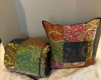 Lot of 2 - Vintage Crate & Barrel Ria Patchwork Quilt and Throw Pillow