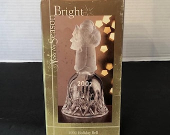 Vintage Kohls Christmas Make the Season Bright Holiday Bell 2002 24% Lead Crystal Santa Topper