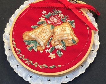 Vintage Floral Embroidery Hoop 3D Raised Handmade Stitched Wall Art