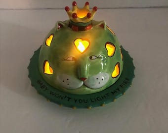 Vintage CM Redwine Domed Lion Cat Tea Light Votive Candle Holder Heart Crown Whimsical