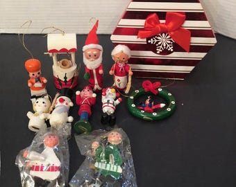 Lote de 11 adornos navideños vintage de madera - Fabricados en Taiwán