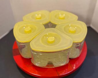 Vintage General Electric Refrigerator Carousel Wedge Glass Containers Set - Very Rare 1930s 1940s