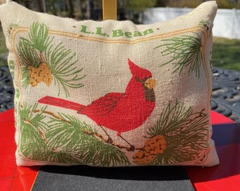 Cojín vintage LL Bean Cardinal Balsam Fir para decoración navideña del hogar