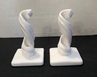 Set of 2 - VTG Westmoreland Milk Glass Twisted Spiral Candle Holders