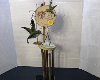 Vintage Hummingbird Wind Chimes Green