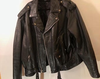 Vintage UNIK Leather Motorcycle Jacket Black Size 58
