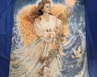 Tapiz de pared vintage de fibra óptica con ángel de polvo de estrellas iluminado, 91 x 66 cm - Gelsinger