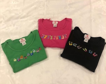 Lot of 3 - Vintage Quacker Factory T-Shirts Women's XL Embroidered Beaded