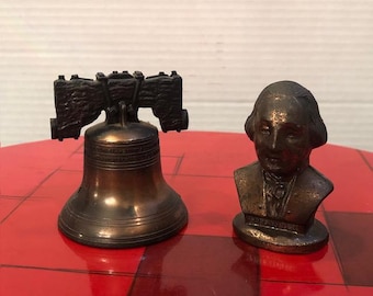 Vintage Pair of Cast Metal 1776 Figurines - Liberty Bell & George Washington