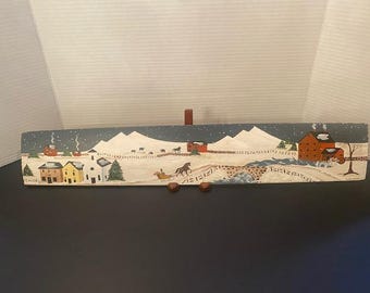 Vintage Kathy Kelleher Original Signed Hand Painted Winter Folk Art Barrel Stave