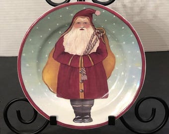 Set of 4 - Vintage Block Father Christmas Salad Bread Plate Santa Bag Snow 1995