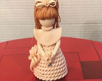 Vintage Elisa Faceless Figurine Red Long Hair Dress Dominican Republic - 5"H