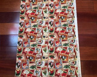 4 Yards - Vintage Christmas Stamps Print Fabric By Elizabeth Brownd - 144" x 44"
