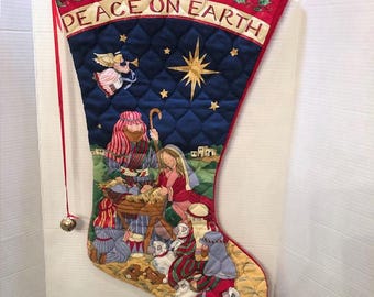Vintage Christmas Nativity Stocking "Peace on Earth" Susan Winget - Jumbo