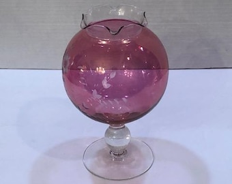 Vintage Cranberry Pedestal Glass Goblet Vase