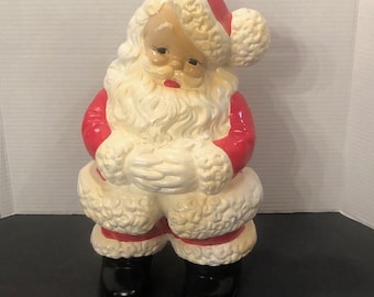 Vintage 1970s Hand Painted Ceramic Santa Claus Atlantic Mold 14"H