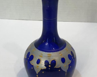 Antique Vintage Barber Bottle Cobalt Blue Enamel Decorative Art