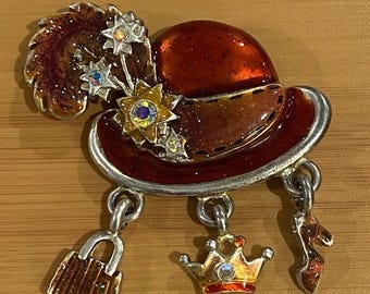 Vintage Brooch Pin Red Hat Society Sweater Clasp - Rare