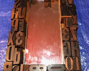 Vintage Rare MCM Wall MIRROR Old Letterpress Printing Blocks - 13"x 7"x 2"