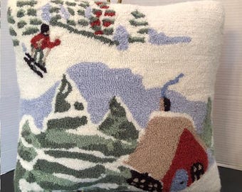 Vintage Martha Stewart Collection Throw Pillow Case Christmas Winter Scene Latch Hook Rustic