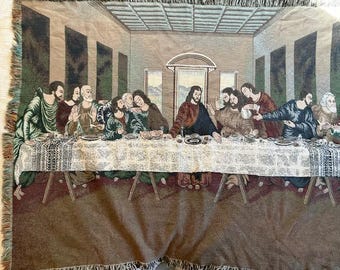Vintage Jesus Last Supper Religious Tapestry Throw Blanket - 64"L
