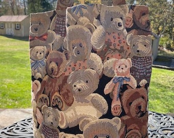 Vintage 1980s Teddy Bear Brown Tapestry Tote Bag Handbag Gobelin Style Boho