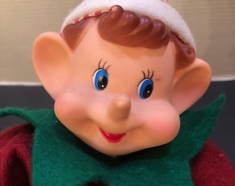 Adorno para árbol de Navidad con cara de goma de elfo Pixie vintage