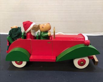 Adorno vintage de madera de Papá Noel para coche de Dakin – Decoración navideña de San Francisco, 1990