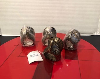 Vintage Kemp & Beatley Brass Tone Turkey Napkin Rings - Set of 4