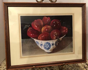 Vintage Wall Art Apples in the Bowl Kitchen 14 x 18 - Signed Gallery 1993