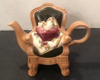 Vintage Royal Albert Old Country Roses Chair Novelty Teapot Paul Cardew Design 1990s Whimsical