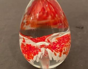 Vintage Mount St Helens Art Glass Paperweight Floral Red & White Signed