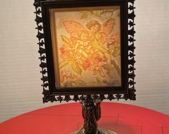 Vintage Lithophane Ornate Victorian Style Porcelain Plate Garden Cherub Fairy Lamp Angel Whimsical