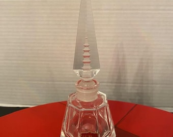 Vintage Hand Cut Crystal Pagoda Perfume Bottle 5.25'' w Stopper Vanity Art Deco