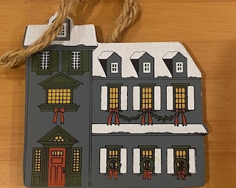 Lot of 5 - Vintage Wood Decor Town Book Store Ornaments Double Sided