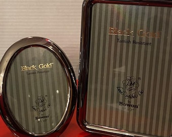 Marco Bowon negro y dorado vintage, ovalado de 3,5 x 5 y rectangular de 5 x 7, nuevo, de stock antiguo, estilo Regency.