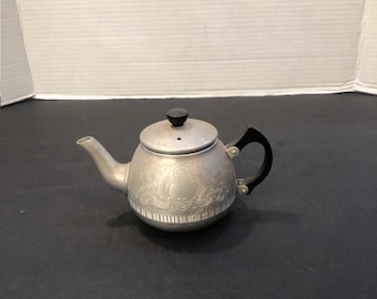 Vintage Swan Brand Aluminum Teapot "Carlton" Embossed Floral Design - England