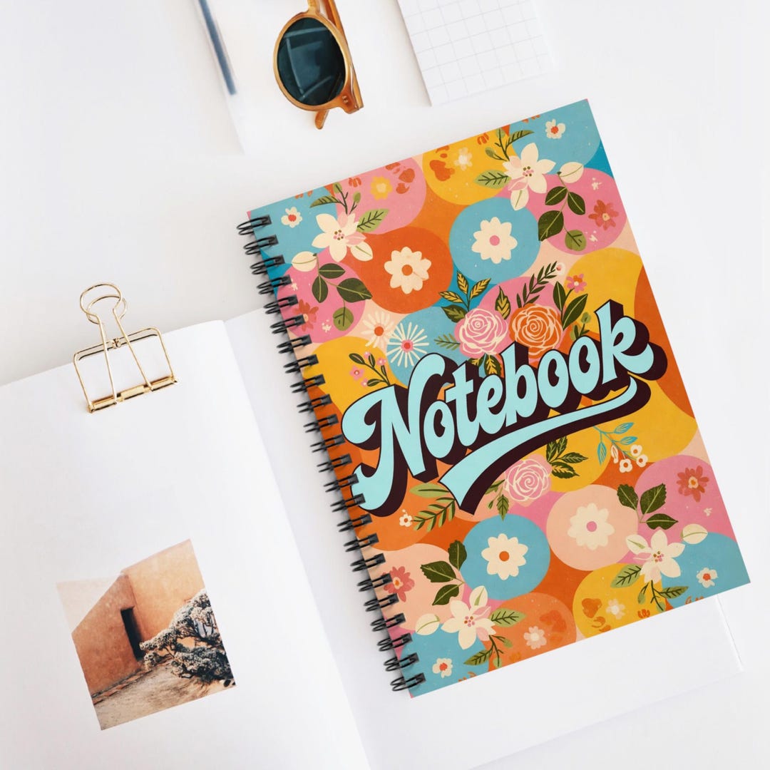 Retro Floral 'notebook' Spiral Notebook | Ruled Lined Journal - Etsy