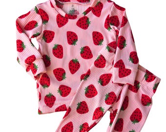 Strawberry Kids Pajama Set | Soft Cotton Toddler PJs | Stretchy Fitted Pajamas | Baby & Kids Lounge Set