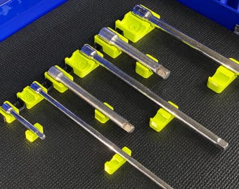 Magnetic ratchet extension holder, modular Extëndo tool box organizer for mechanic drawer and garage storage, 1/4 3/8 1/2