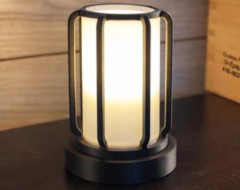 Modern Table Lamp Geometric Design Black White Minimalist Aesthetic Bedroom Lighting Desk Accessory Home Office Ambient Light Cylindrical